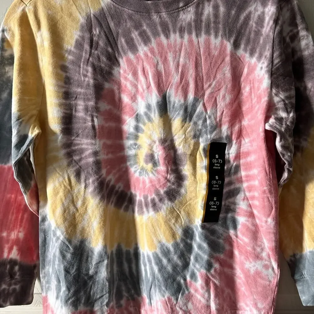 Girl's Multi Tie Dye Swirl Long Sleeve Shirt size‎ S 6/7 New